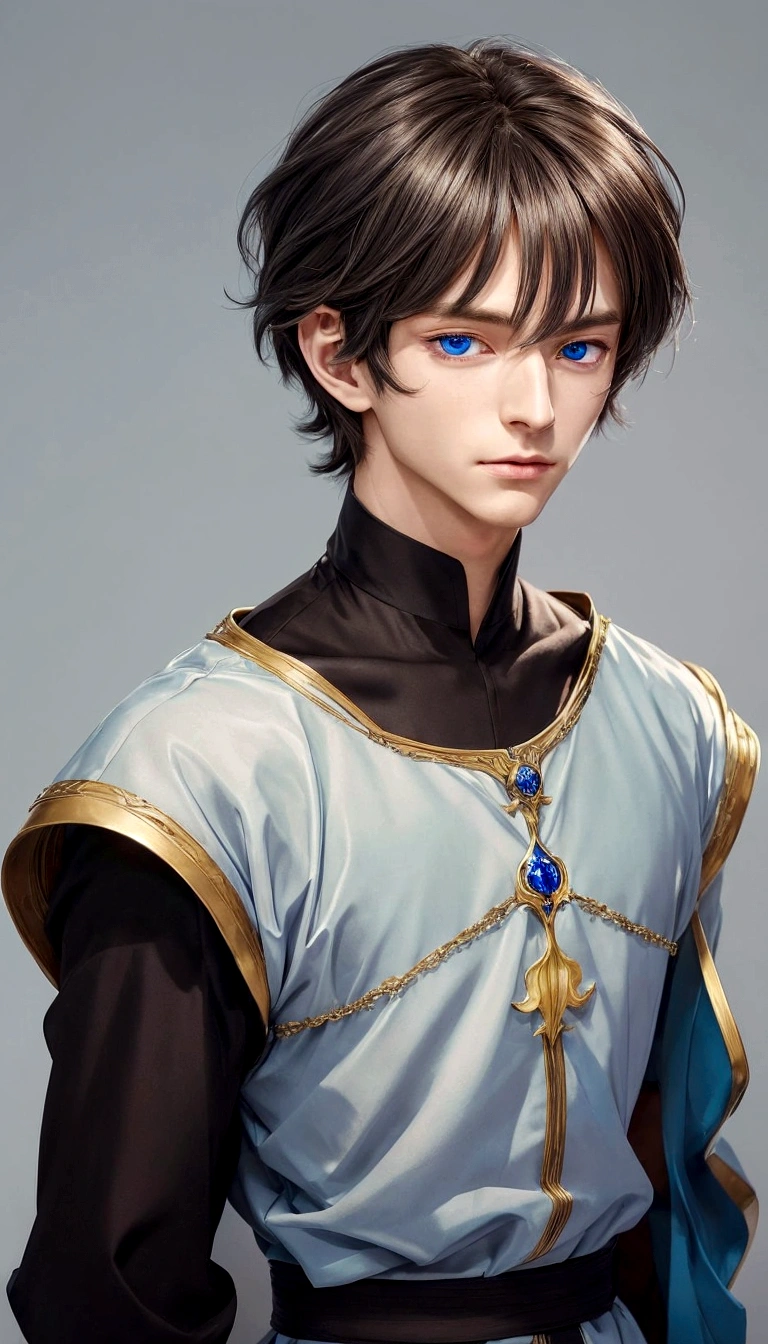 a drawing of a man with blue eyes and a white shirt, beautiful androgynous prince, delicate androgynous prince, tall anime guy with blue eyes, handsome guy in demon slayer art, handsome prince, male anime character, highly detailed exquisite fanart, anime handsome man, a portrait of a male elf, a human male paladin, anime portrait of a handsome man