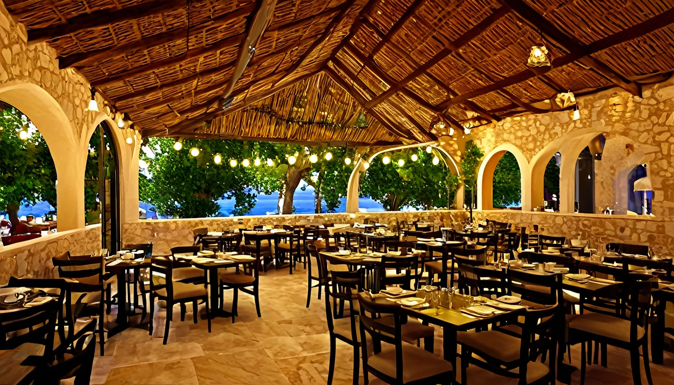 Cafe、French Kefalonia,4K,Ultra HD,Extravagant space,Ambient indirect lighting,rich,rich,VIP,VIP
