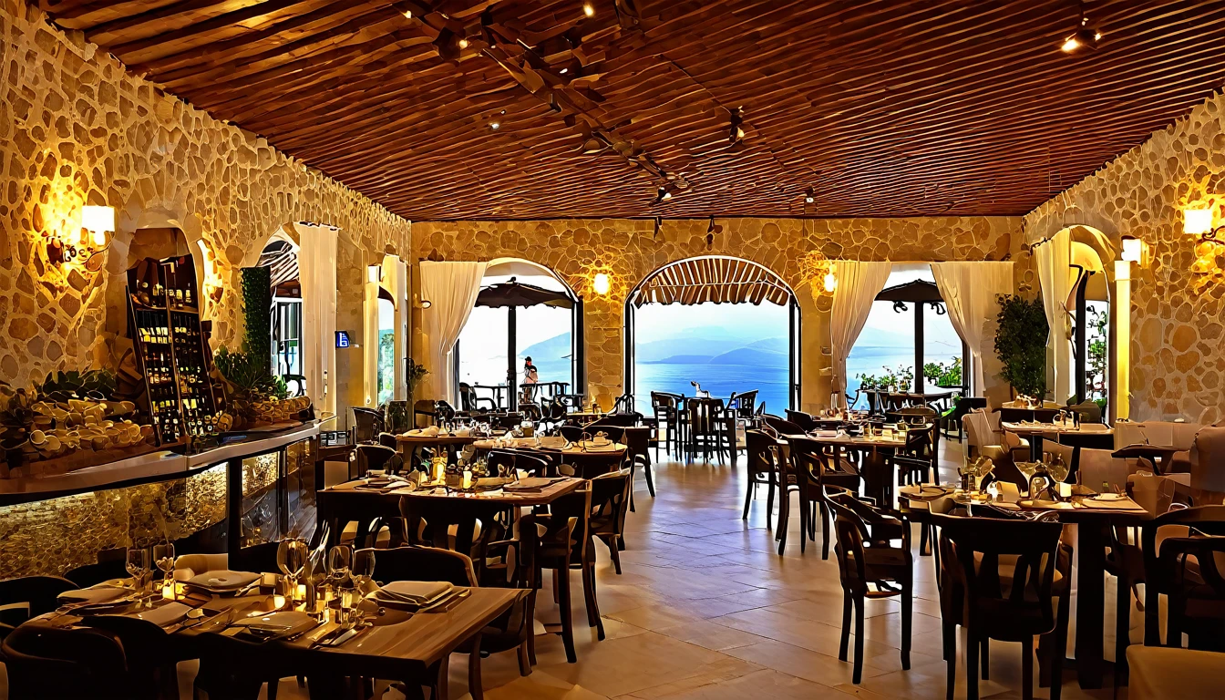 Cafe、French Kefalonia,4K,Ultra HD,Extravagant space,Ambient indirect lighting,rich,rich,VIP,VIP