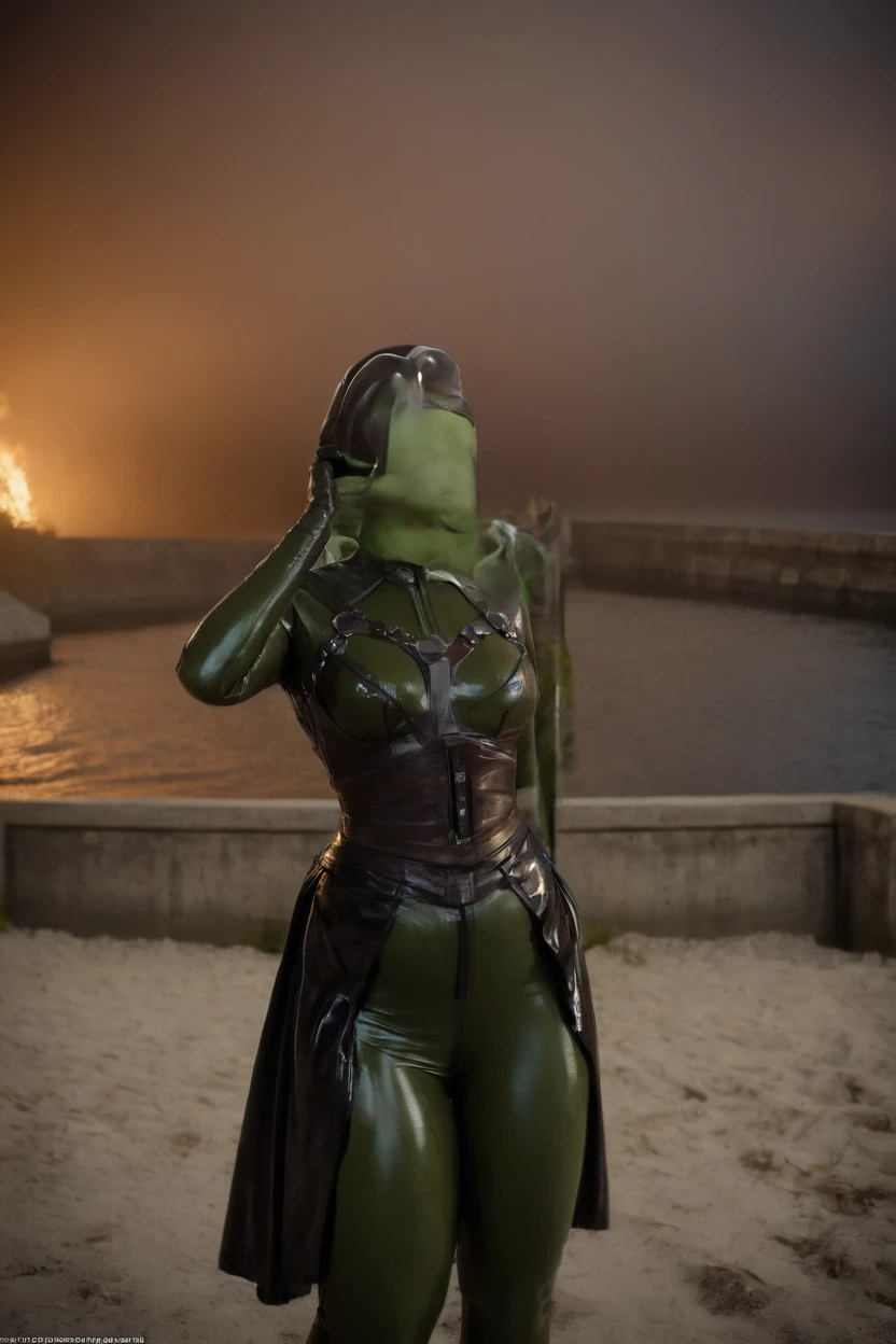 cinematic film still hera syndulla, (green skin:1.2), grin at canal, full body shot, highly detailed environment . shallow depth of field, vignette, highly detailed, high budget Hollywood movie by baz luhrmann, bokeh, cinemascope, moody, epic, gorgeous, film grain, grainy