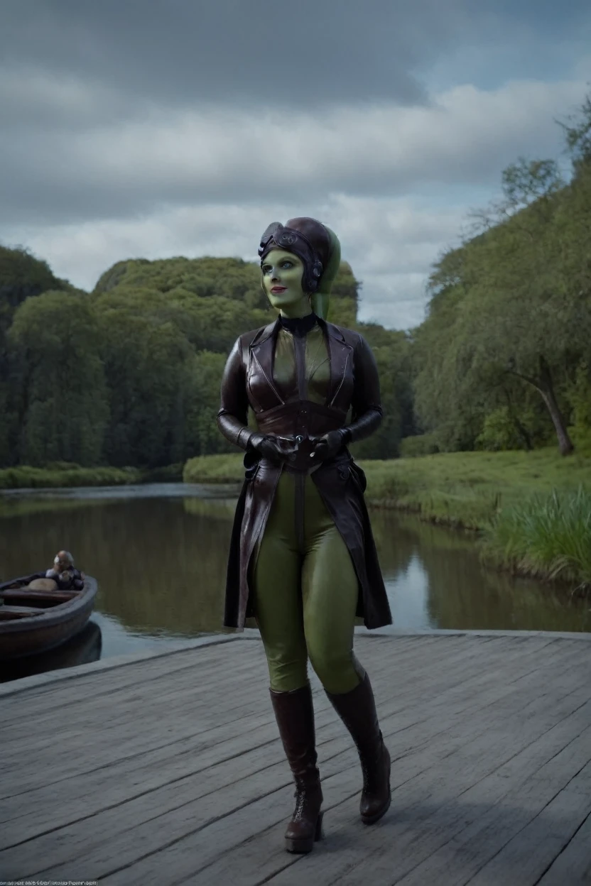 cinematic film still hera syndulla, (green skin:1.2), grin at canal, full body shot, highly detailed environment . shallow depth of field, vignette, highly detailed, high budget Hollywood movie by baz luhrmann, bokeh, cinemascope, moody, epic, gorgeous, film grain, grainy