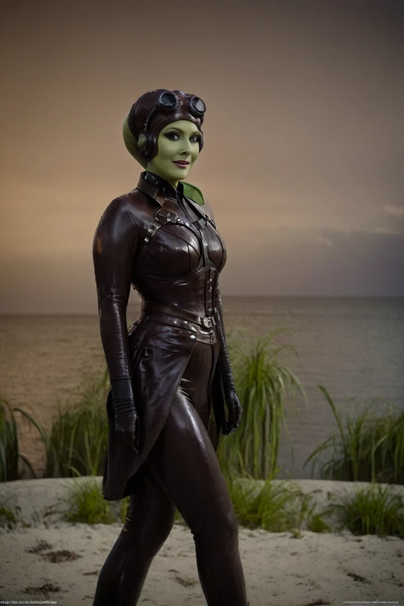 cinematic film still hera syndulla, (green skin:1.2), grin at canal, full body shot, highly detailed environment . shallow depth of field, vignette, highly detailed, high budget Hollywood movie by baz luhrmann, bokeh, cinemascope, moody, epic, gorgeous, film grain, grainy