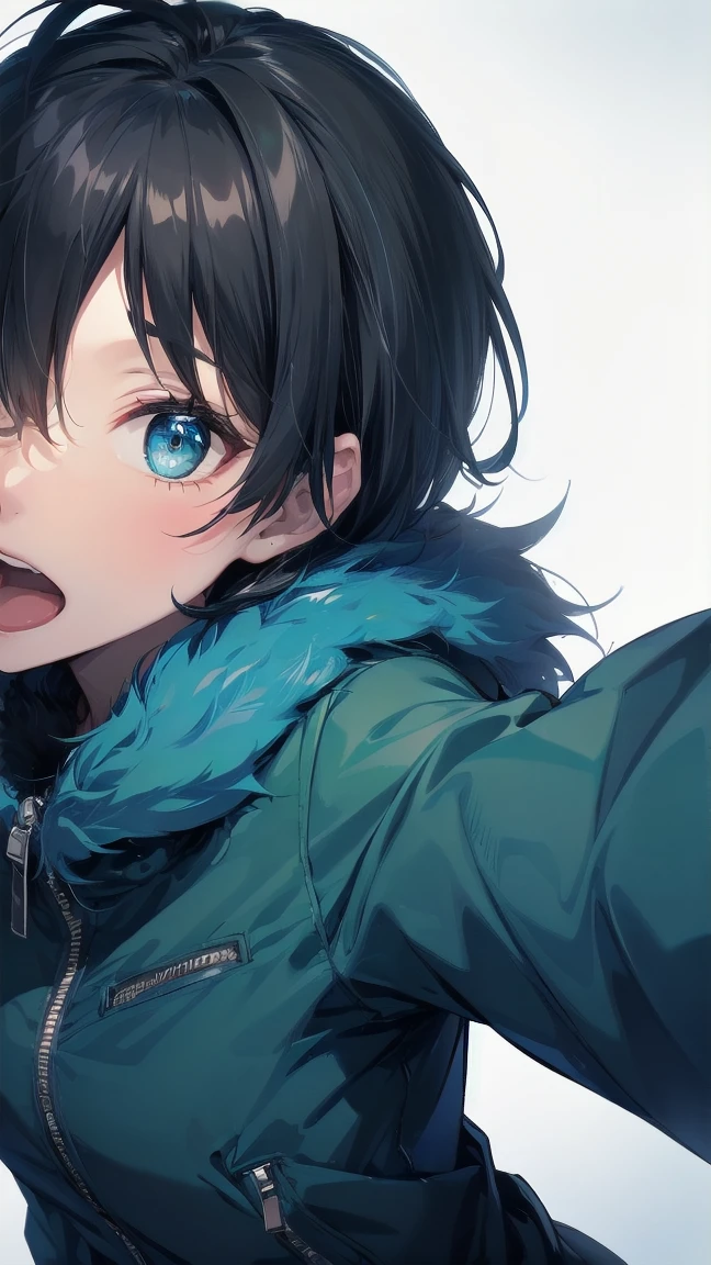 Close-up of a cartoon girl with blue hair and a yellow shirt, 2D Animation, 2D Animation style, 2D Art, 2D Art, 2D from Gorillaz, 2D from Gorillaz, 2D Gorillaz, Screaming Cerket, 2D Sprites, Jinx Face, short hair, Small breasts, hot pants, ((Black Hair, Bright blue fur inside:1.4))