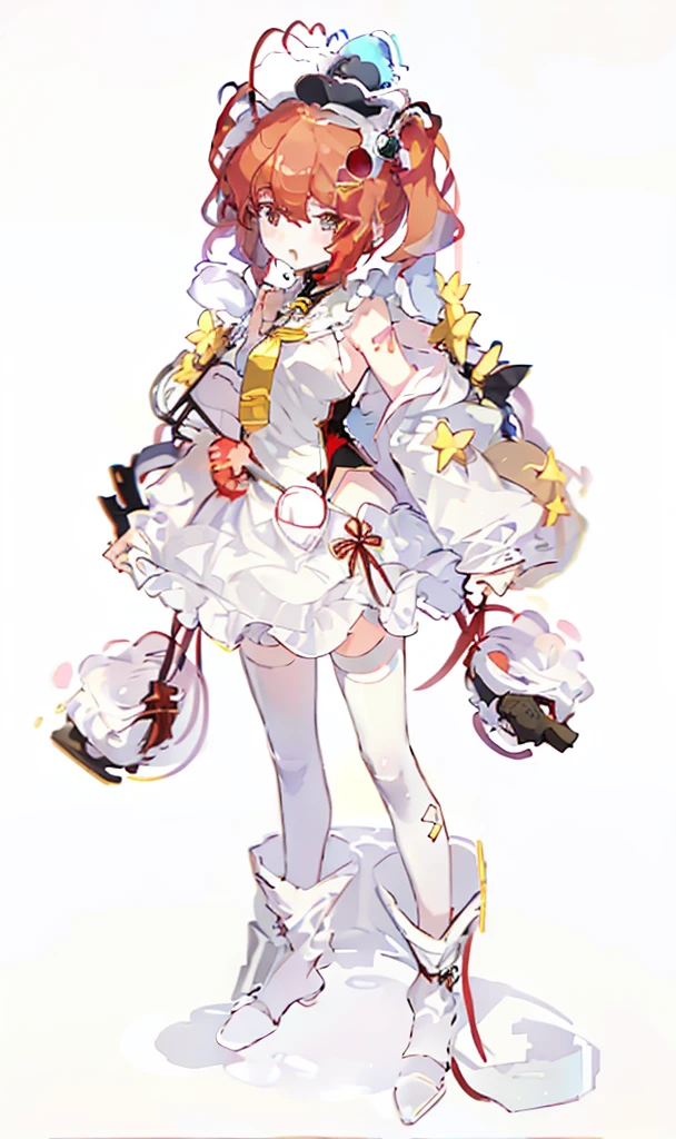 A girl,whole body,Standing picture,Character Design,Red Hair,apple,Complex headdress,Complex clothes