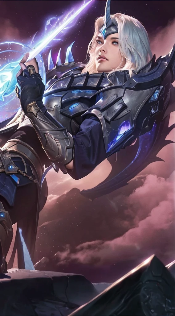 a close up of a person with a sword in a field, aurelion sol, 8 k hd wallpaperjpeg artifact, 8k hd wallpaperjpeg artifact, extremely detailed artgerm, splash art, official splash art, riven, league of legends character art, league of legends art, mobile wallpaper, from league of legends, league of legends splash art