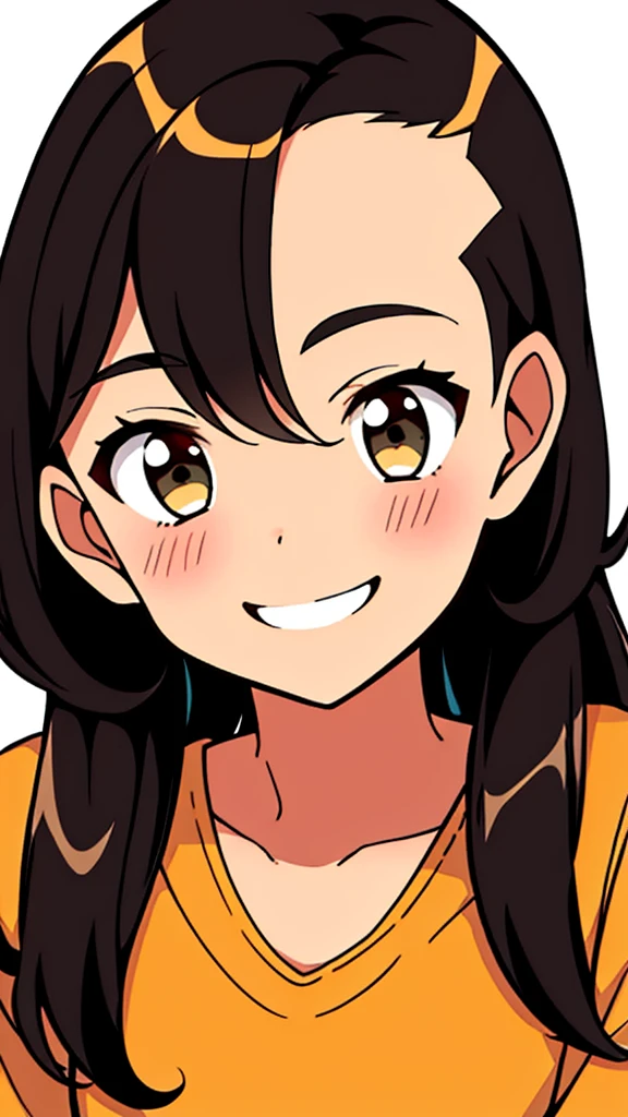 Crea a un personaje hombre que esta sonriendo tiernamente con el cabello negro rizado color de piel crema marron claro