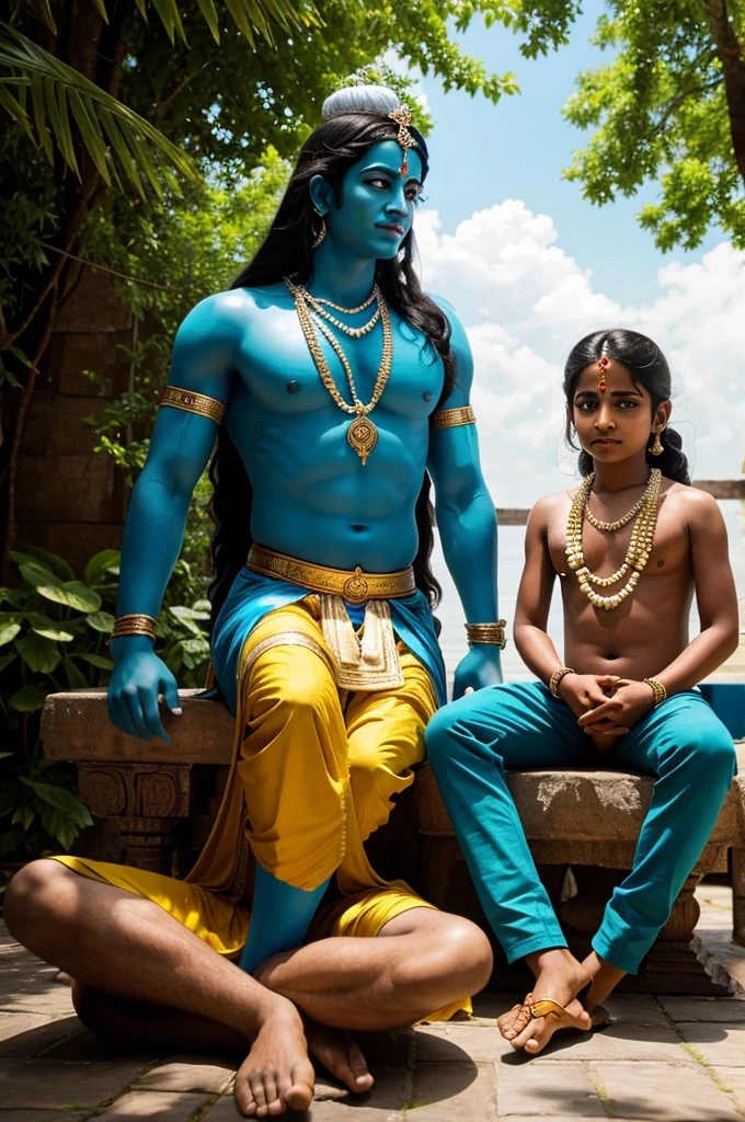 Create a picture of Lord Krishna & Lord Shiva sitting togather