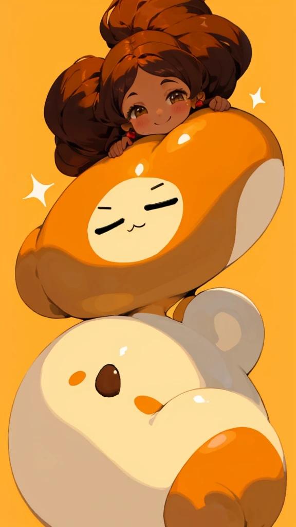 Crea a un personaje hombre que esta sonriendo tiernamente con el cabello negro rizado color de piel crema marron claro 