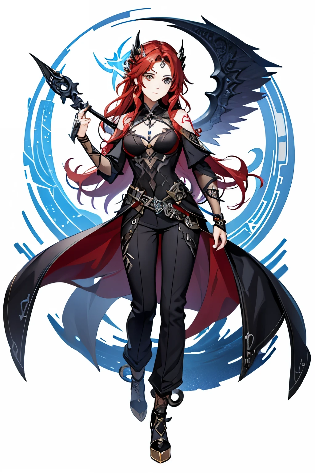4K high resolution, one female, (((Mortal Instruments Rune Tattoos))), long red hair, princess dress and pants, circlet