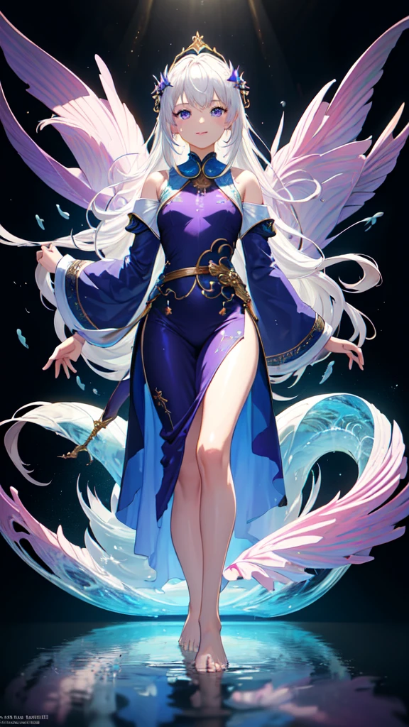 [(Transparent background:1.5)::5],(((masterpiece))),(((best quality))),(((extremely detailed))),illustration, 1girl,solo,mysterious,vivid color,shiny, underwater transparent sealed hemispherical glass dome, (white hair),(purple eyes), full body,barefoot,long hair tranquil nature, koi,Underwater, Dome,close up,Dynamic actions,Lens perspective,(((Box composition))),sit cross-legged and lean against the bookshel, volumetric lighting, multi-color eyes, detailed eyes, hyper detailed,light smile, highly detailed, beautiful, small details, ultra detailed, best quality, intricate, 4k, 8k, trending on artstation, good anatomy, beautiful lighting, award-winning,