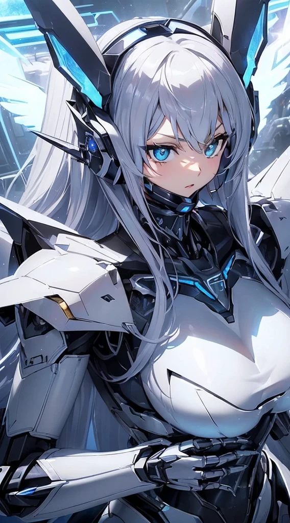 Blue shining mechanical eyes、attack posture