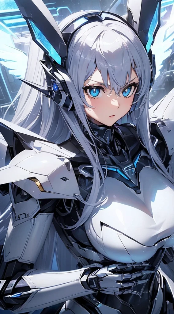 Blue shining mechanical eyes、attack posture