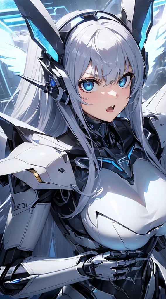 Blue shining mechanical eyes、attack posture