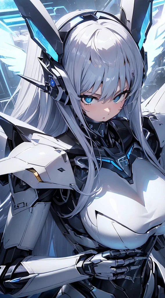 Blue shining mechanical eyes、attack posture