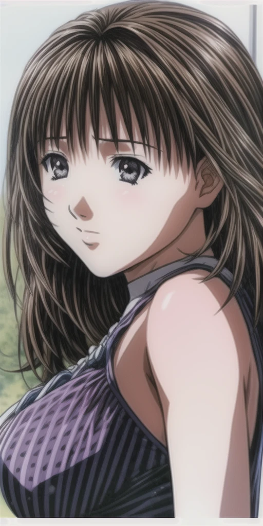 yoshizuki_iori, huge_breasts, standing, solo, sundress, masterpiece, best quality, detailed face, detailed eyes, highres,