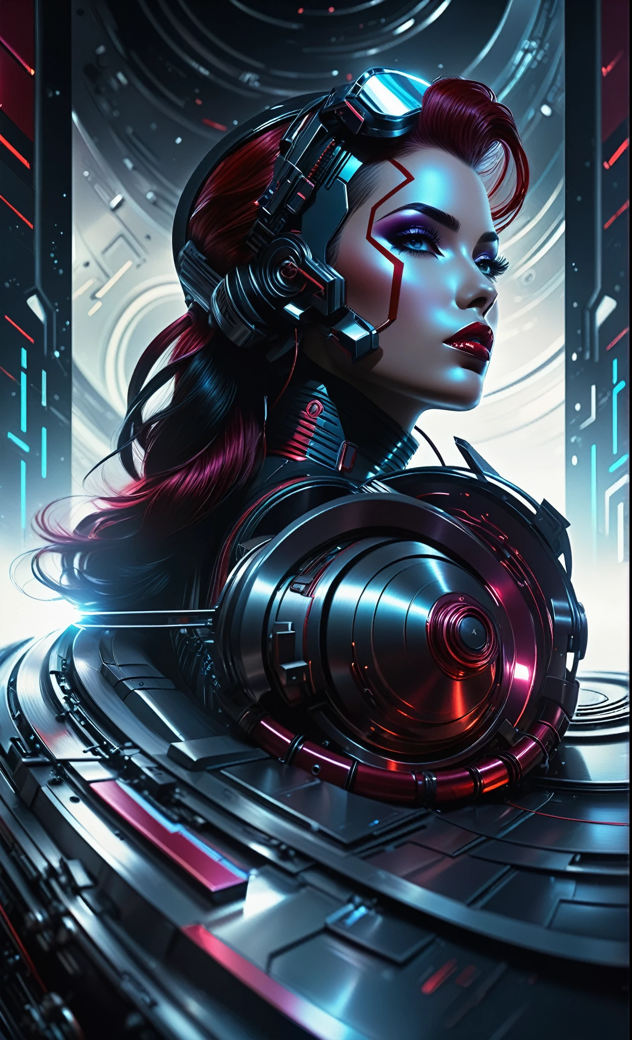 Luis Duarte Art - Crimson Sci - Fi Mystique style, by Luis Duarte, Luis Duarte style, Space Art, Sci-Fic Art, Dark Influence, NijiExpress 3D v3, Kinetic Art, Datanoshing, Oilpainting, Ink v3, Splash style, Abstract Art, Abstract Tech, Cyber Tech Elements, Futuristic, Epic style, Illustrated v3, Deco Influence, AirBrush style, drawing, Metallic Effect, Geo2099 style, Mixpnk