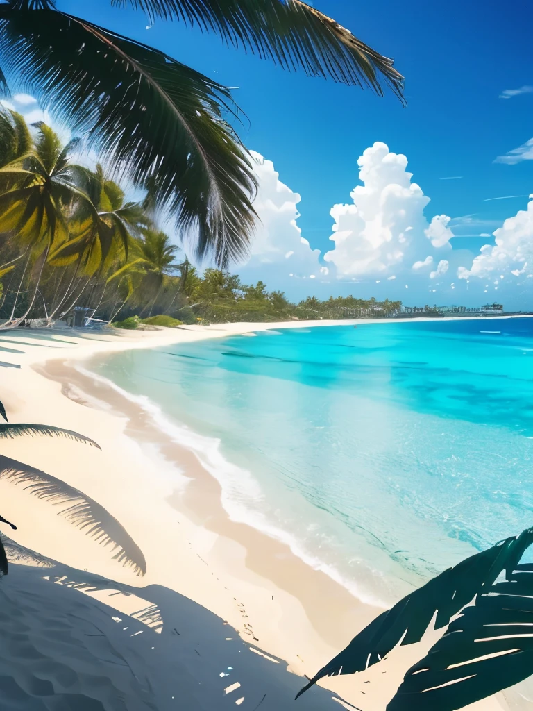 a view of a beach with palm trees and clear water, breath-taking beautiful beach, crystal clear sea, crystal clear blue water, tropical beach paradise, beautiful beach, magical beach, clear blue water, at a tropical beach, carribean turquoise water, beautiful ocean, turquoise water, crystal clear water, carribean white sand, beautiful place, beautiful magical palm beach