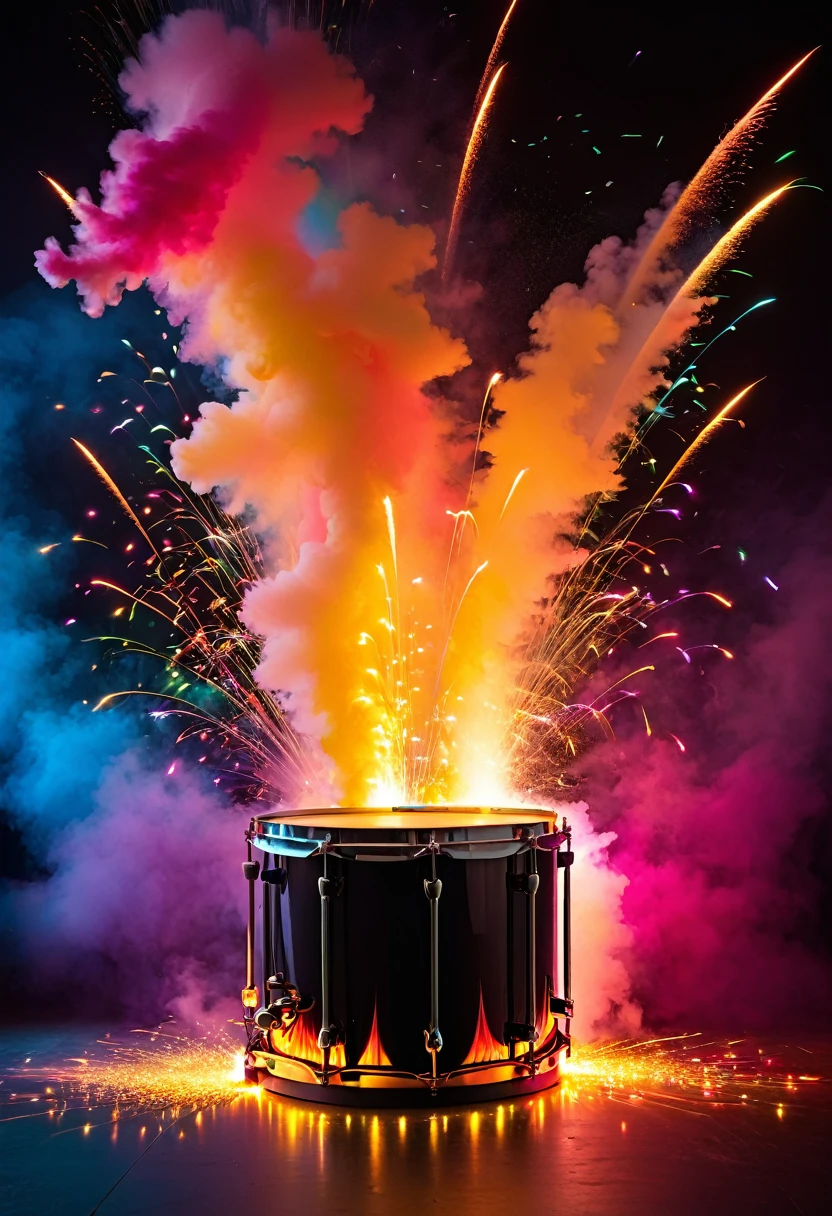 (best image quality,4K,8k,HD,Meisterwerk:1.2),Super detailliert,(lebensecht,lebensecht,lebensecht:1.37)。Kreative Tapetengestaltung,extremely beautiful,Buntes Konfetti explodiert wie Feuerwerk,(((young,drummer,Buntes Konfetti spritzt aus dem schlagzeug,Tanzen Sie zur Musikmelodie)))Energetische Bewegung,Dynamische und kraftvolle abstrakte Kunst,Bunt,Lebendige Regenbogenfarben,Cheerful and lively atmosphere,leuchtendes Orange,Rosa,Whimsical and dreamy,dunkler Hintergrund