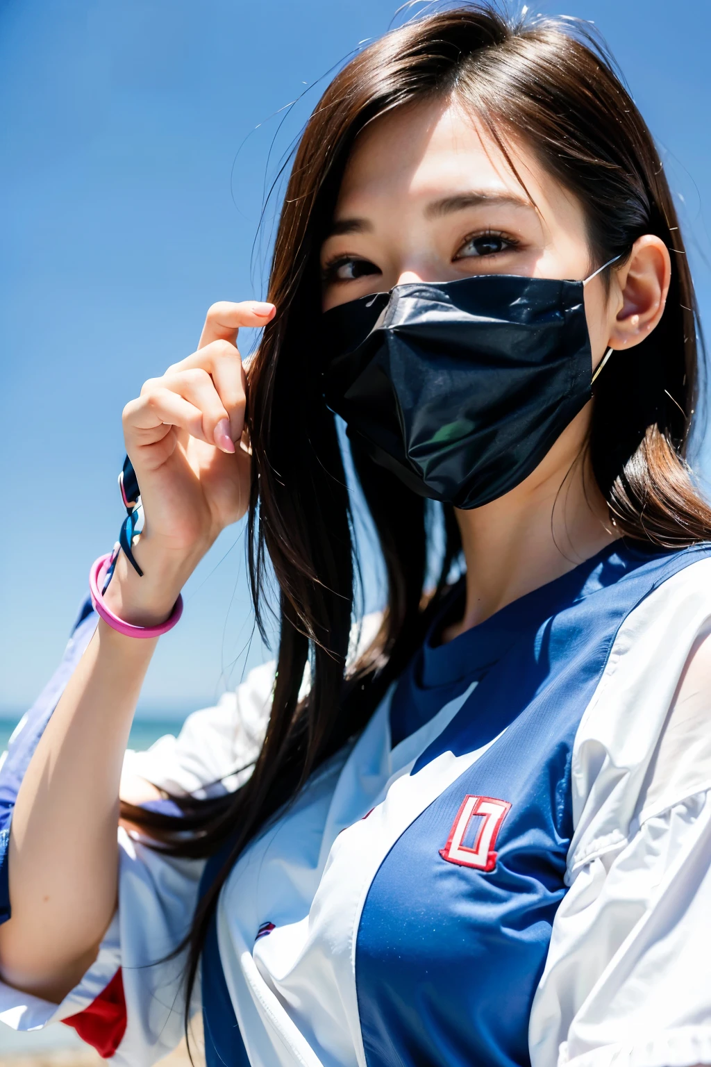 ((Highest quality, masterpiece, Ultra-high resolution, (Realistic:1.4), RAW Photos)), Esbian all over, One Girl, Famous idols of Japan, , Volleyball Uniforms、 View Viewer, Very cute face, Kind eyes、Very beautiful black hair, Long Bob Hair、Detailed face, Fine grain, Fine hair, A girl with a pure and innocent image, Laughter、