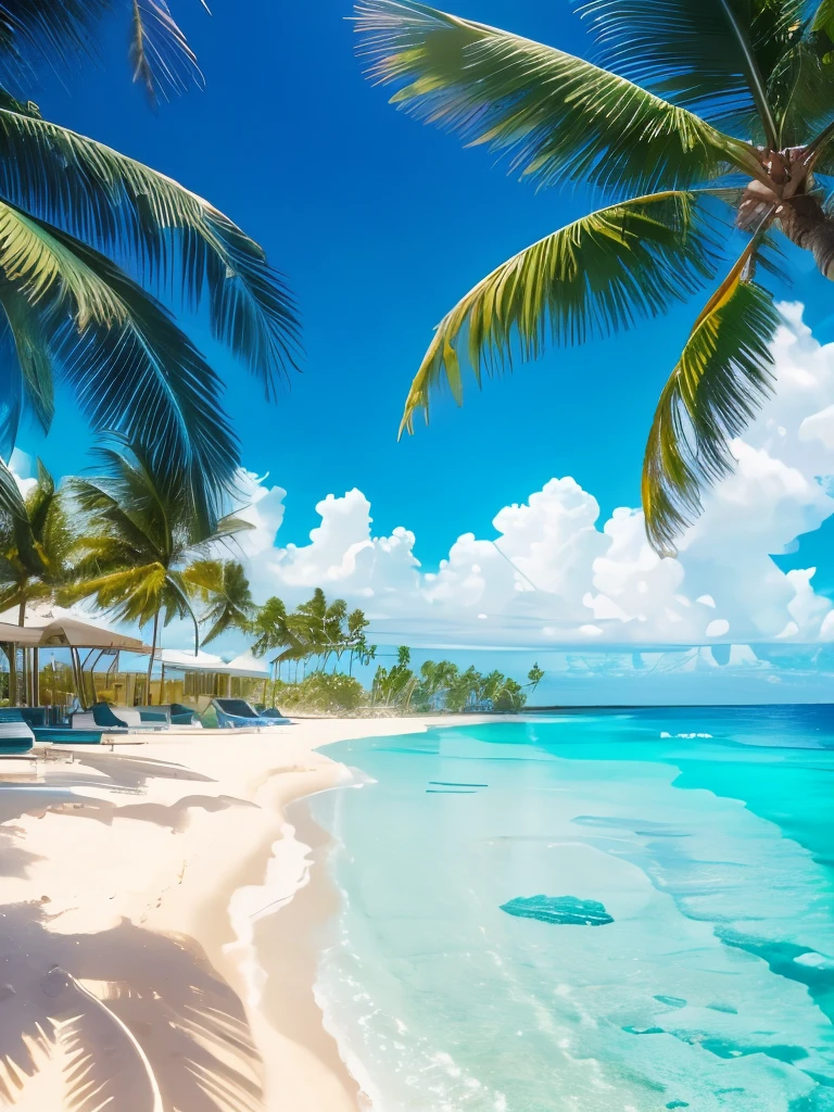 a view of a beach with palm trees and clear water, breath-taking beautiful beach, crystal clear sea, crystal clear blue water, tropical beach paradise, beautiful beach, magical beach, clear blue water, at a tropical beach, carribean turquoise water, beautiful ocean, turquoise water, crystal clear water, carribean white sand, beautiful place, beautiful magical palm beach