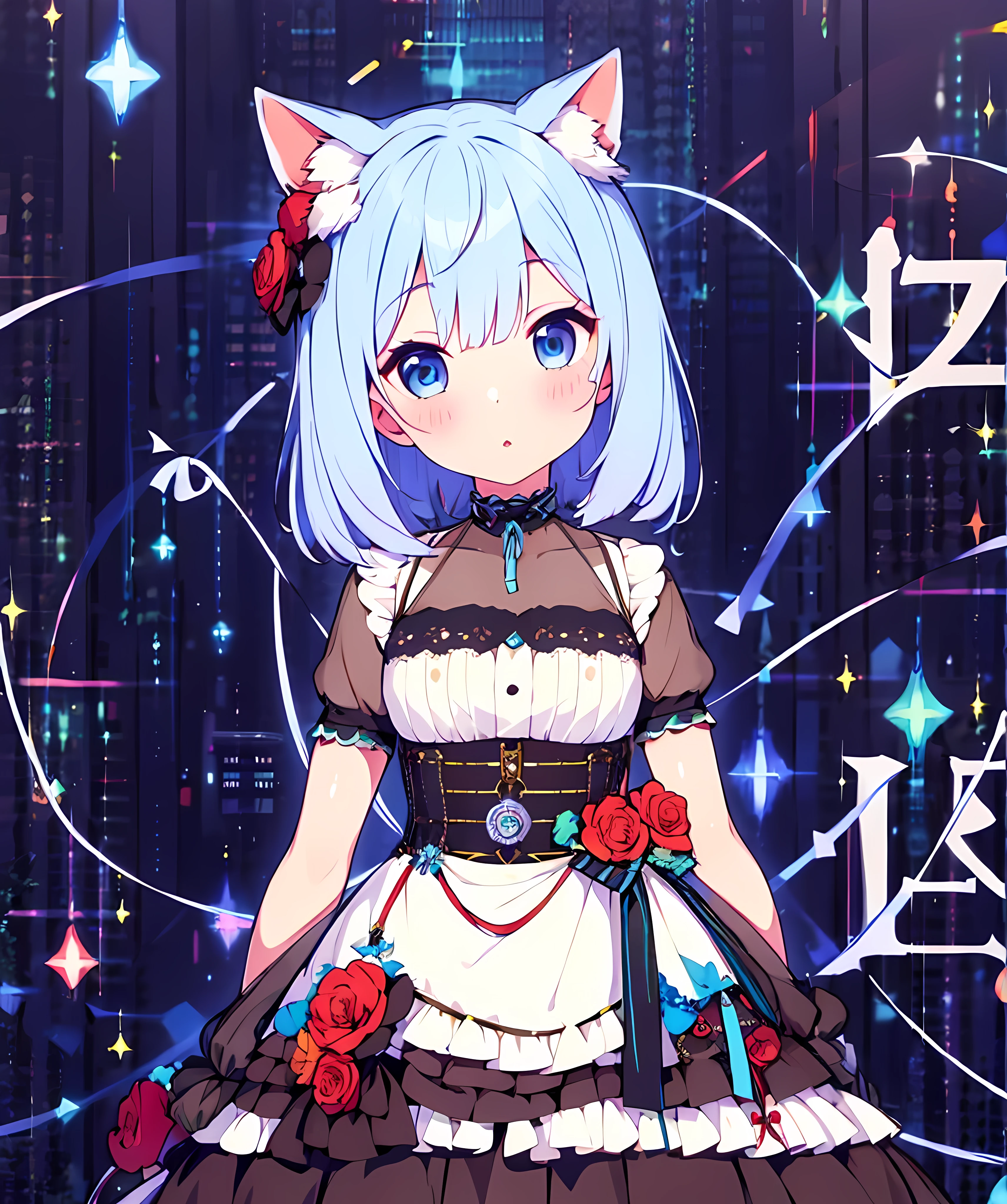 1 girl blue hair blue eyes beauty short dress excellent quality 2k