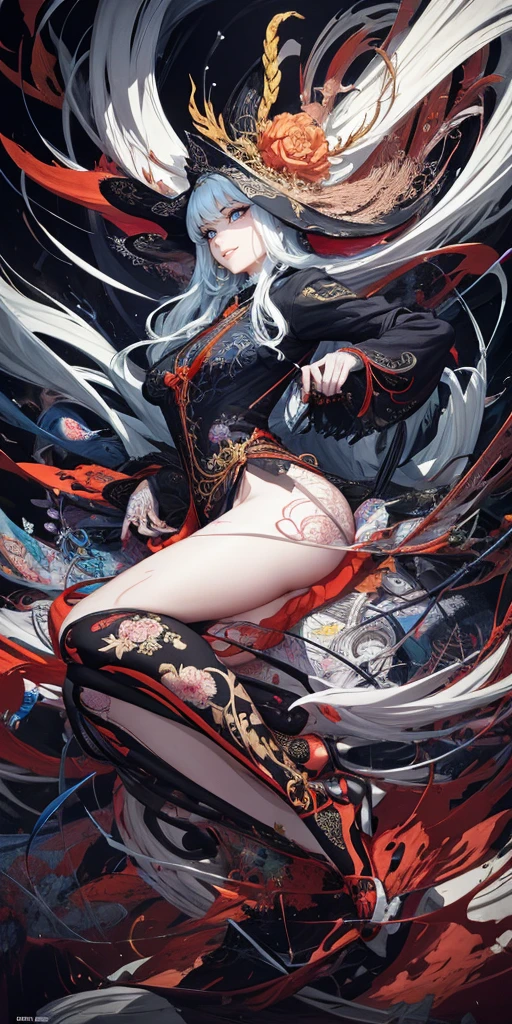 witch、official art, unity 8k wallpaper, ultra detailed, beautiful and aesthetic, masterpiece, best quality, chinese style, (zentangle, mandala, tangle, entangle), ecstasy of flower, 1girl, extremely detailed, dynamic angle, cowboyshot, the most beautiful form of chaos, elegant, a brutalist designed, vivid colours, romanticism, by james jean, roby dwi antono, ross tran, francis bacon, michal mraz, adrian ghenie, petra cortright, gerhard richter, takato yamamoto, ashley wood, atmospheric