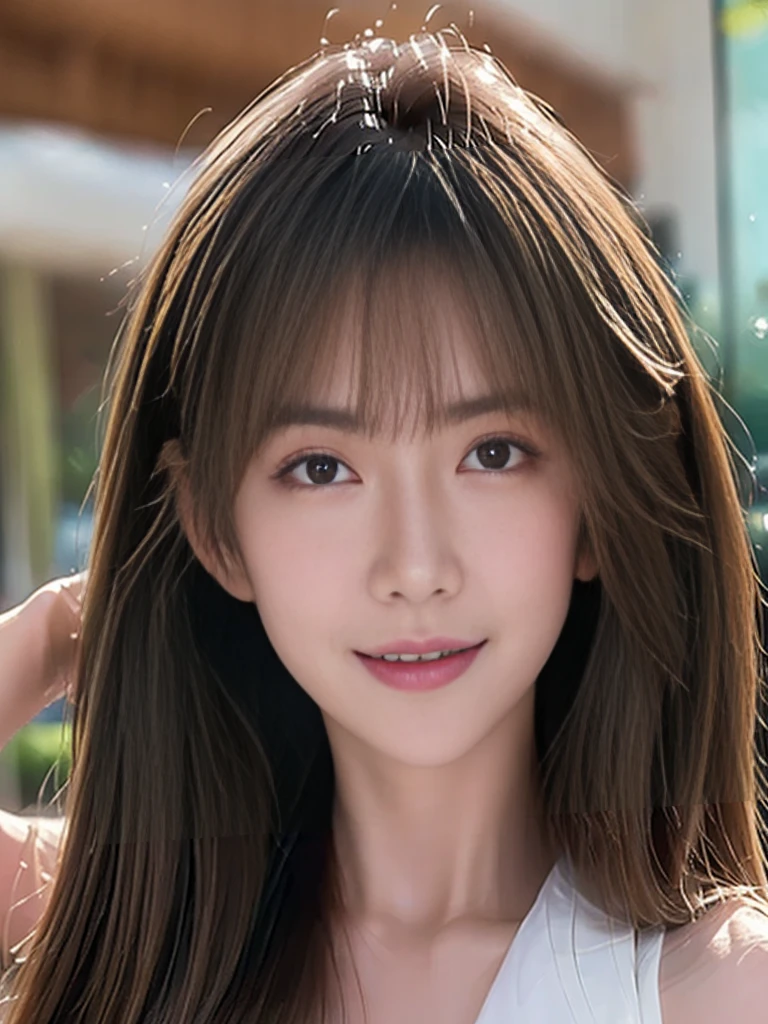 masterpiece, Beautiful girl, Highest quality, Ultra High resolution, (Realistic: 1.4), Cinema Lighting, Japanese, Asian Beauty, so beautiful, Beautiful Skin, thin, (Ultra Realistic), (High resolution), (8k), Shiny Hair, Diagonal bangs, No makeup. Shining Eyes,Cute eyes, Smiling Eyes