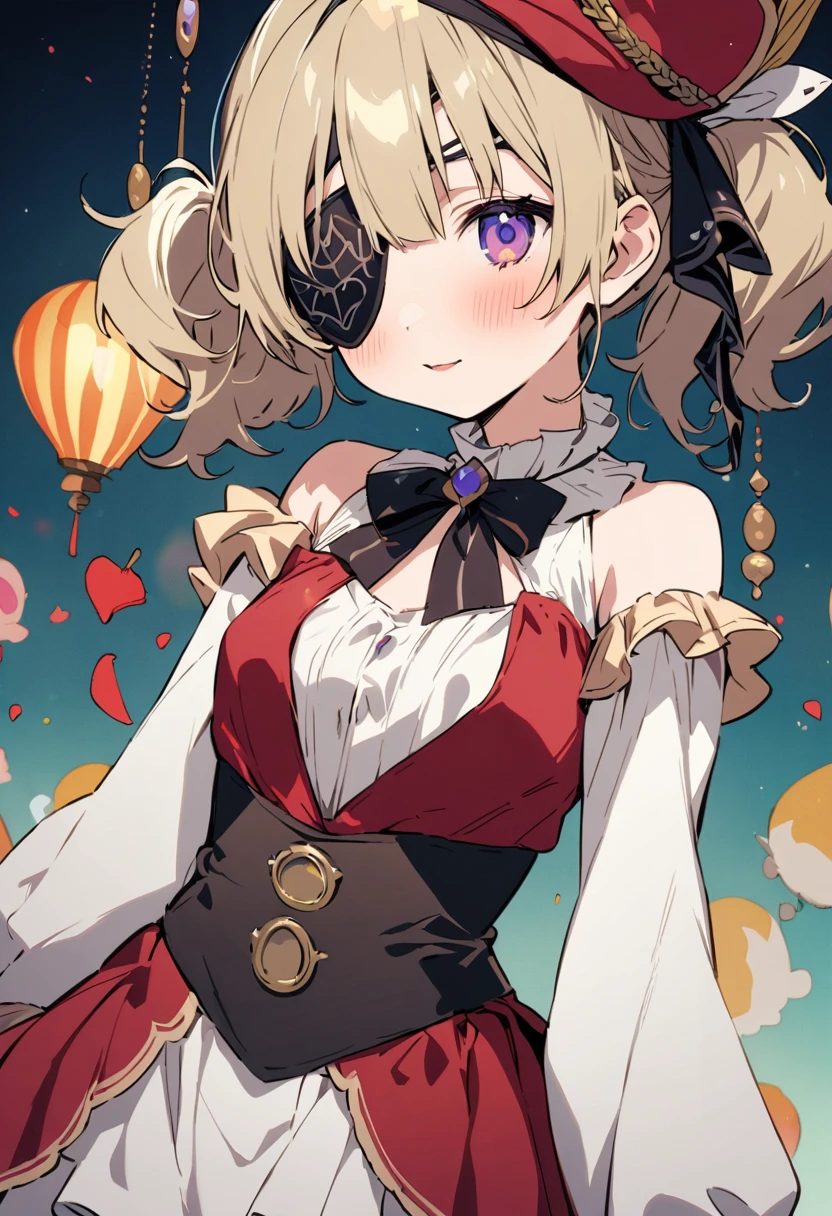 masterpiece, Highest quality, Illustration of the novel, High resolution, 18+ Adult content, Sensual, Intimate, Emotional, Passionate, romantic, sweet, Adorable, Innocent, Pure, charmな, charmな, charm, mysterious, charmな, charmな, Immersive, charmな, dream-like, Surreal, Imaginative, Whimsical, Artistic, Avant-garde, timeless, elegant, Sophisticated, chic, Sophisticated, Personality, original, charmな,((Loli Pirate:1.3)),((Eye patch:1.3))、Upper Body、(a bit)