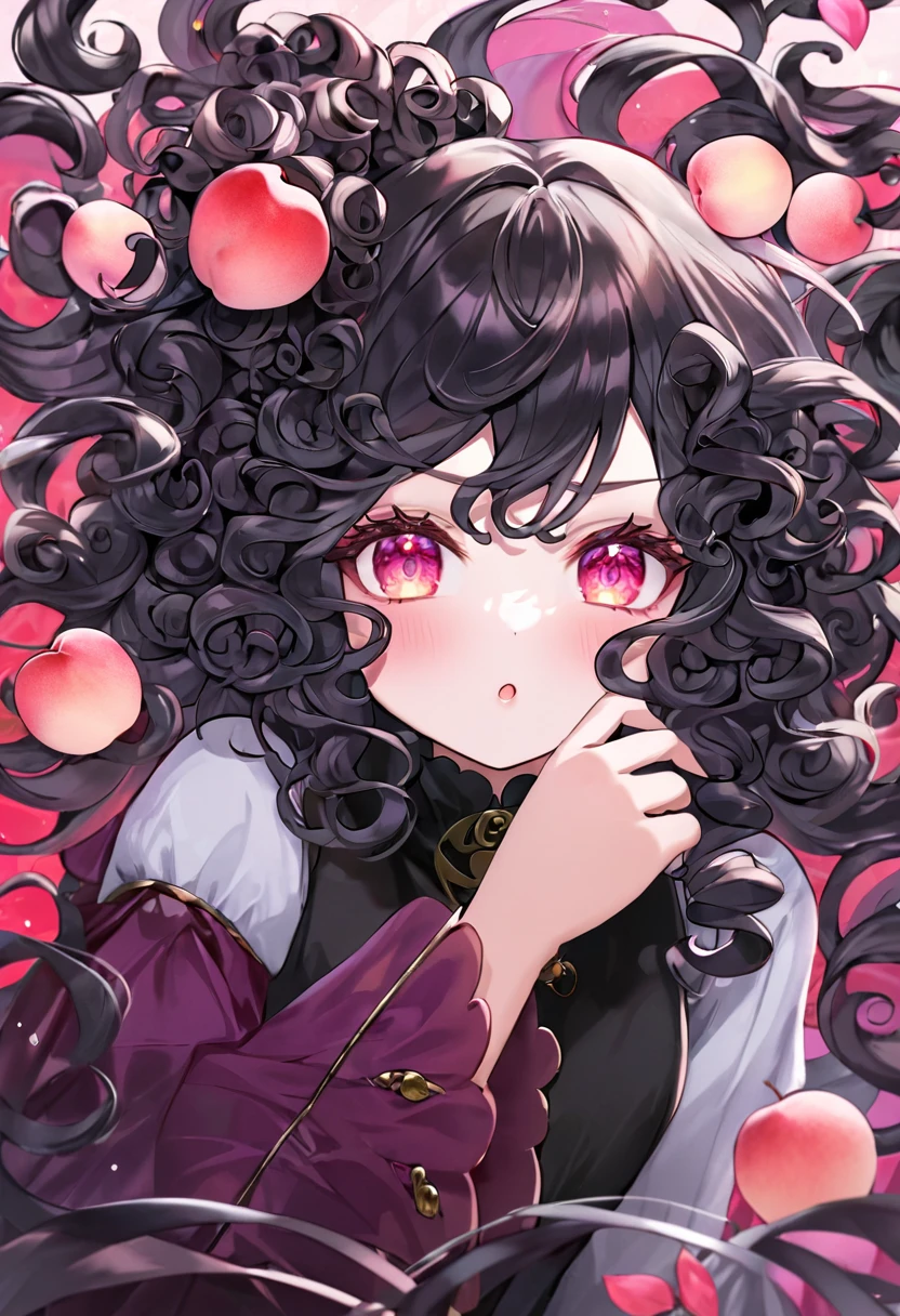 A girl. She has peach and black color hair. Her hair is curly but not that curly. As a villain. She has long hair. And she is 12