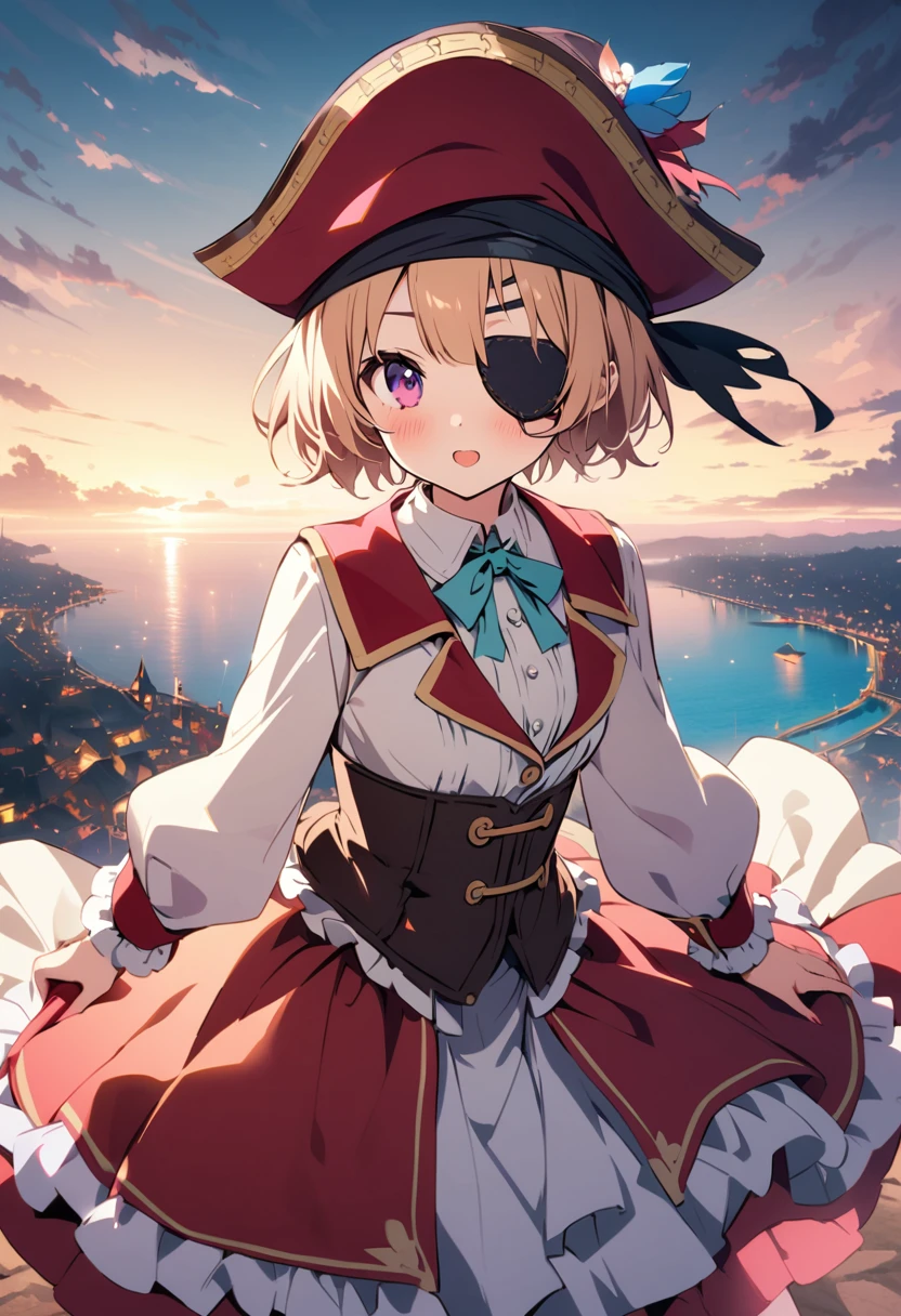(( Pirate:1.3)),((Eye patch:1.3))、((Upper Body:1.3))masterpiece, Highest quality, Illustration of the novel, High resolution, 18+ Adult content, Sensual, Intimate, Emotional, Passionate, romantic, sweet, Adorable, Innocent, Pure, Charmな, Charmな, Charm, mysterious, Charmな, Charmな, Immersive, Charmな, dream-like, Surreal, Imaginative, Whimsical