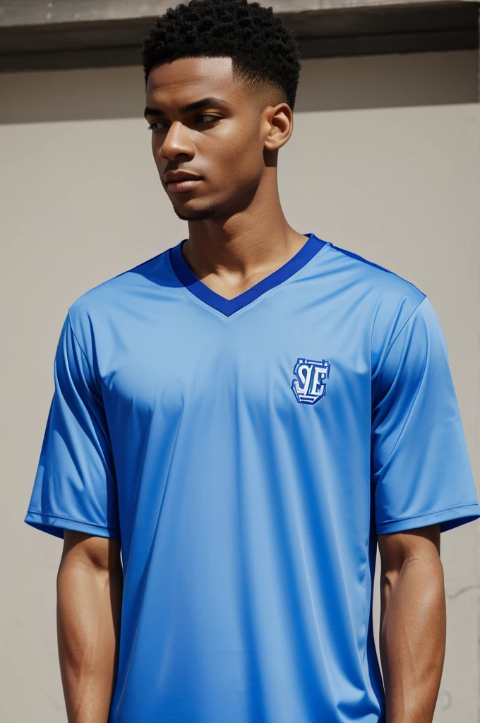 A blue basketball shirt with a slight pattern on the chest and sides.