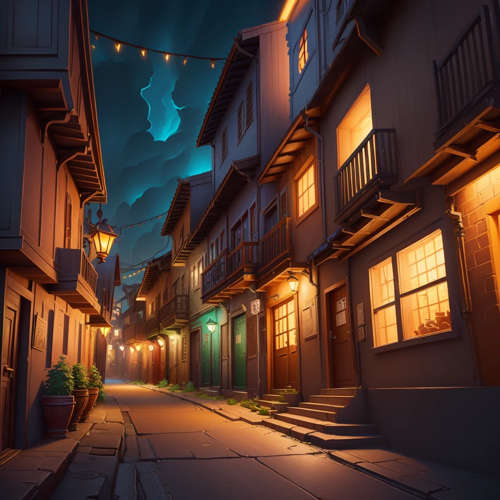 there is a cartoon picture of a street with a lot of barrels, stylized concept art, background art, tavern background, fantasy tavern background, stylized game art, stylised hand painted textures, hearthstone concept art, painted as a game concept art, 3 d stylize scene, 2 d game environment design, background artwork, 3 d render stylized, dark, alleyway
