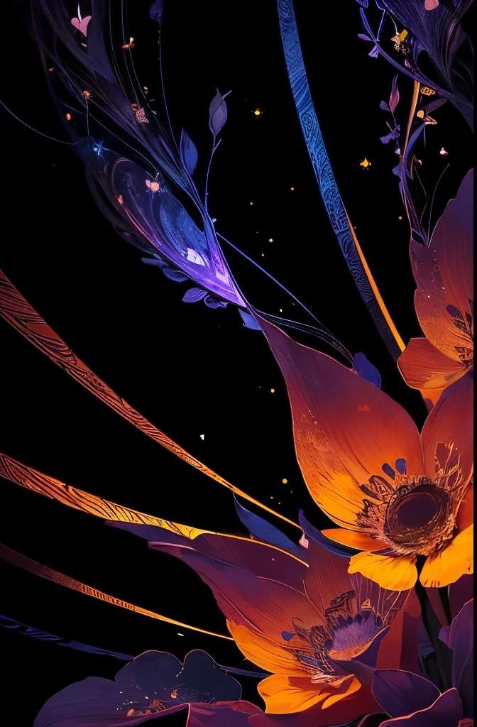a bouquet of flowers with a crescent and stars on a black background, a digital painting by Android Jones, Artstation, pixel art, glowing flowers, 🌺 cgsociety, flowers and gold, floral sunset, night sky full of flowers, magical flowers, floral growth, celestial red flowers vibe, floral!, jen bartel, floral environment, nature and floral aesthetics