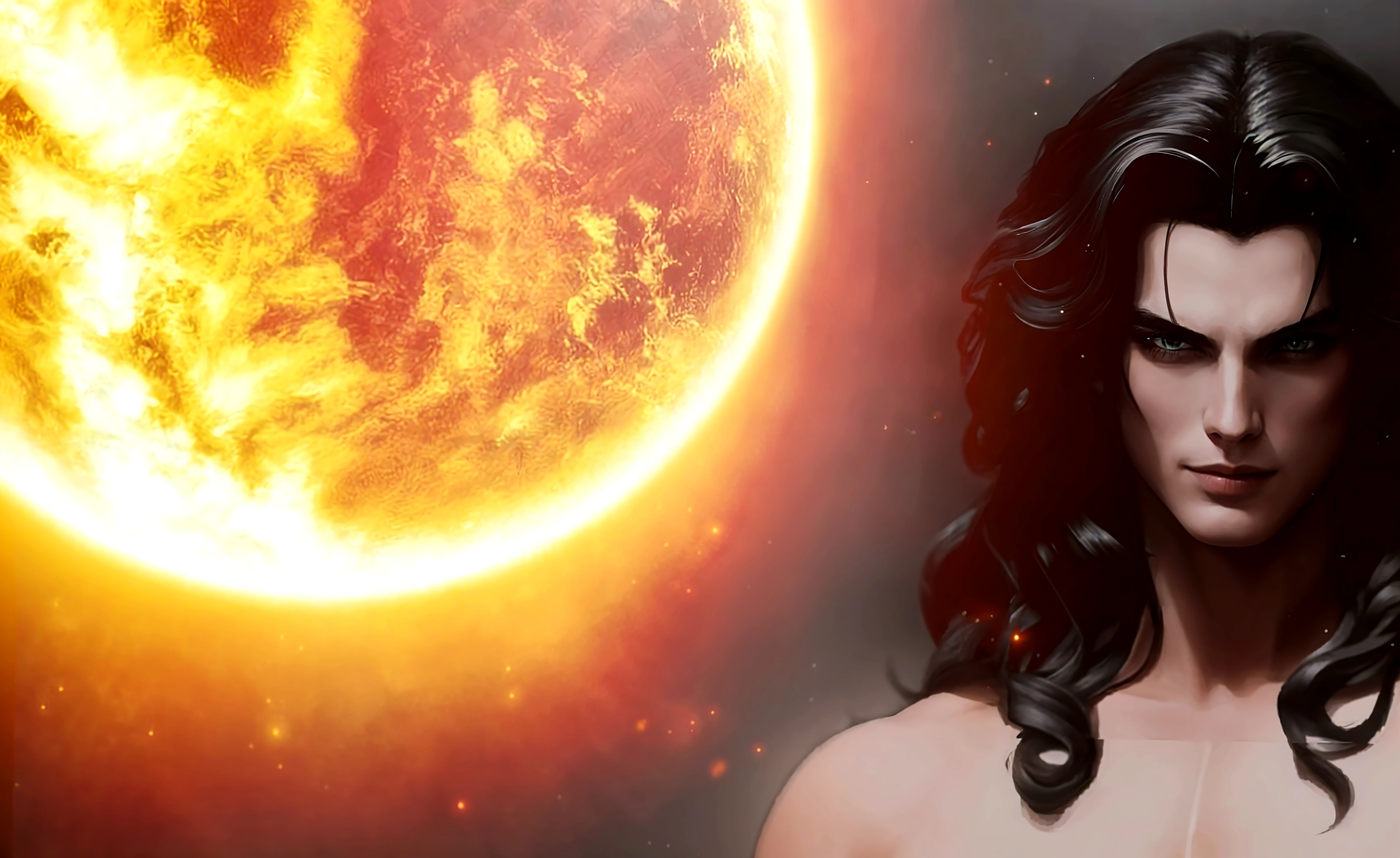 (ultra realistic), woman, 20 years old, brunette, extra curly short hair, blood moon, alien sand planet, (full body), whole body, long legs, with knifes, ray tracing, masterpiece, best quality, ultra quality, absurd details, best light, best shadow, sharp, sharp image, detailed, extremely detailed, great resolution, 8k, 4k, uhd, particle effects, beautiful effects, vivid colors, neon light, neon, light, barely naked, boobies out, exposed, long gold sand dress, nipples out, volumetric lighting, spectacular, ambient lights, light pollution, cinematic atmosphere, art nouveau style, intricate detail.