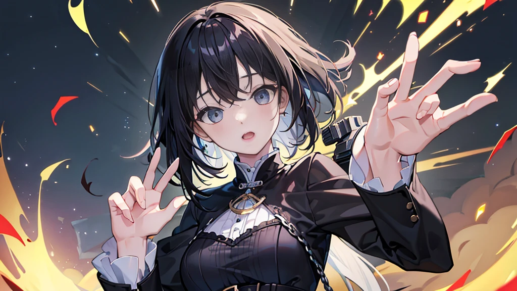 (Highest quality、8k、masterpiece:1.3)、One Woman、Black Hair、Have a revolver