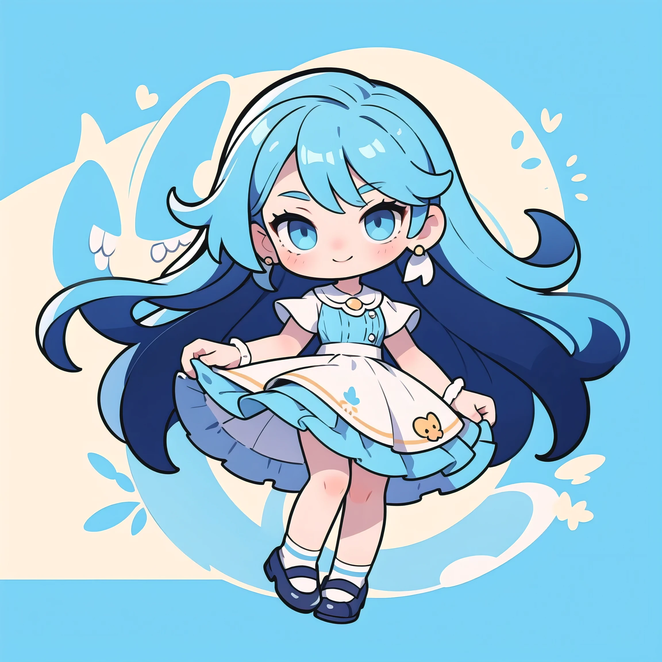 First place girl, best quality, masterpiece, Ultra-high resolution, 8K, (skirt,Small leather shoes) , soft line art, Digital enhancement, Girl comic style, Girls comics core,, soft drawing, ((Beautiful blue highlighted long hair,Clear eyes)), (Bangs)), ((dress)),Ultra-detailed digital animation art, The face is clearly depicted, Clear facial features, Comic style, Top quality colors, You can see the angle of the feet, Pretty and beautiful: 1.5, high quality:1.3(cute)(Squinting smile)
