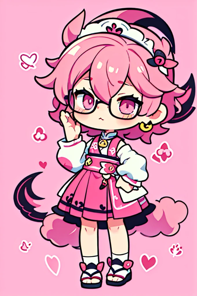 1 person , man ,Short haircut ,cartoon girl with pink hair and glasses wearing a crown, ((pink)), Official fan art, The delicate androgynous prince, anime moe art style, cute art style, Chibi style, 🍁 cute, Kawaii Chibi, ❤🔥🍄🌪, Chibi Art, Fan Art Demon Slayer Rui, cute character, Maple character art, High quality fan art