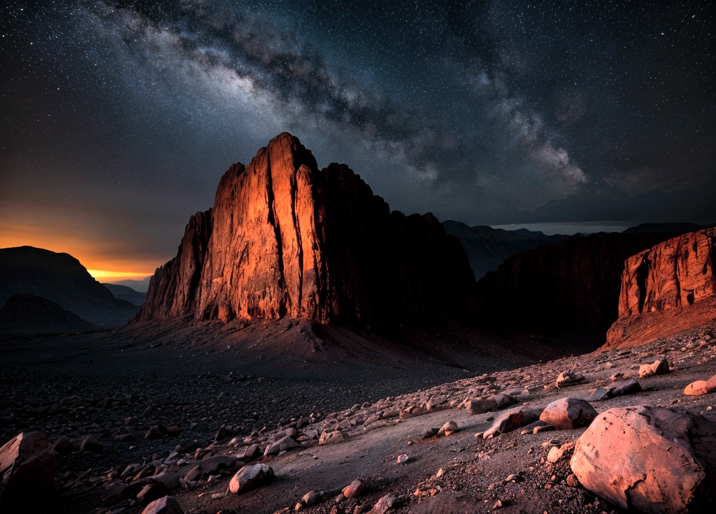 large arid dark rock mountains, dark sky day, hd image, epic image