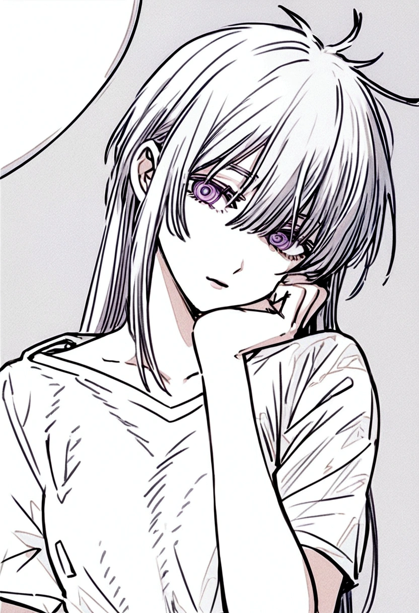 Anime girl with long hair and purple eyes drawn in the art style of the chainsaw man anime