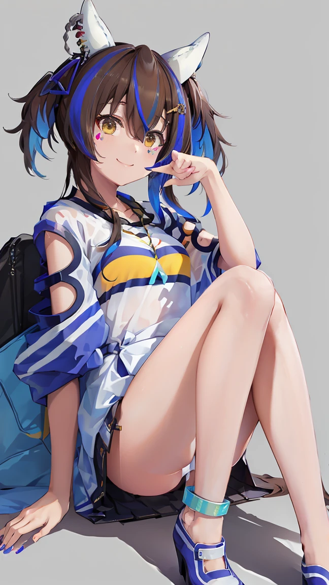 masterpiece, Highest quality, High resolution, Very detailed,(((Daitaku Helios))), (((Tuck up your clothes。))), (((smile))), Bare legs