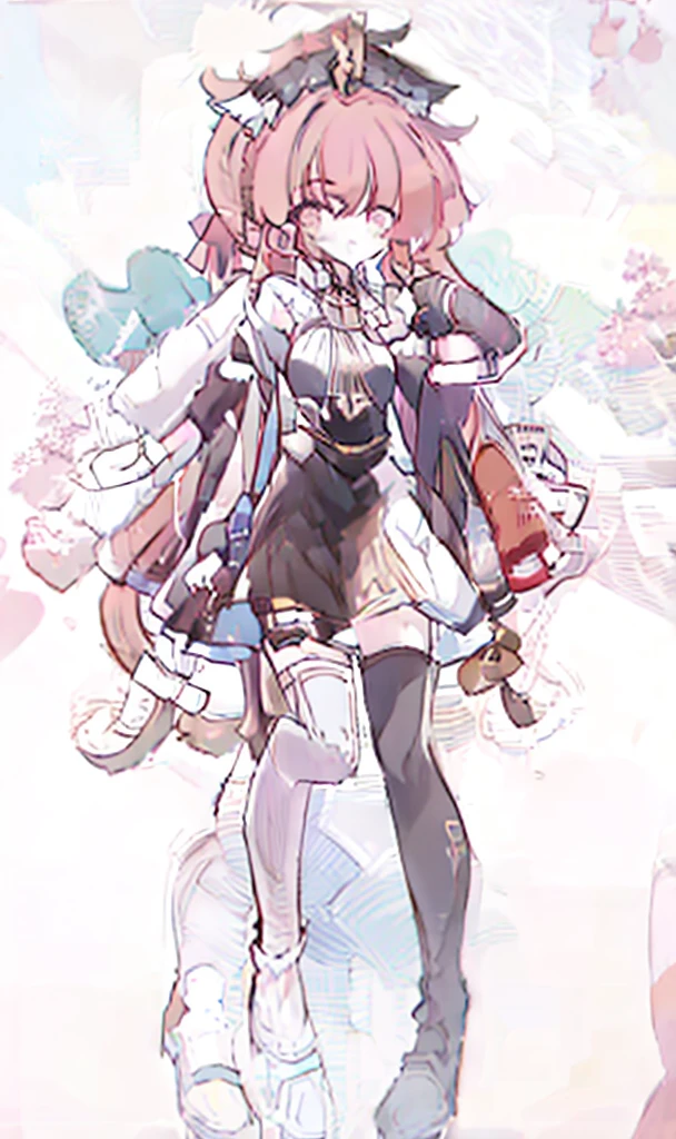 A girl,whole body,Standing picture,Character Design,Red Hair,apple,Complex headdress,Complex clothes,Long hair,Double tail
