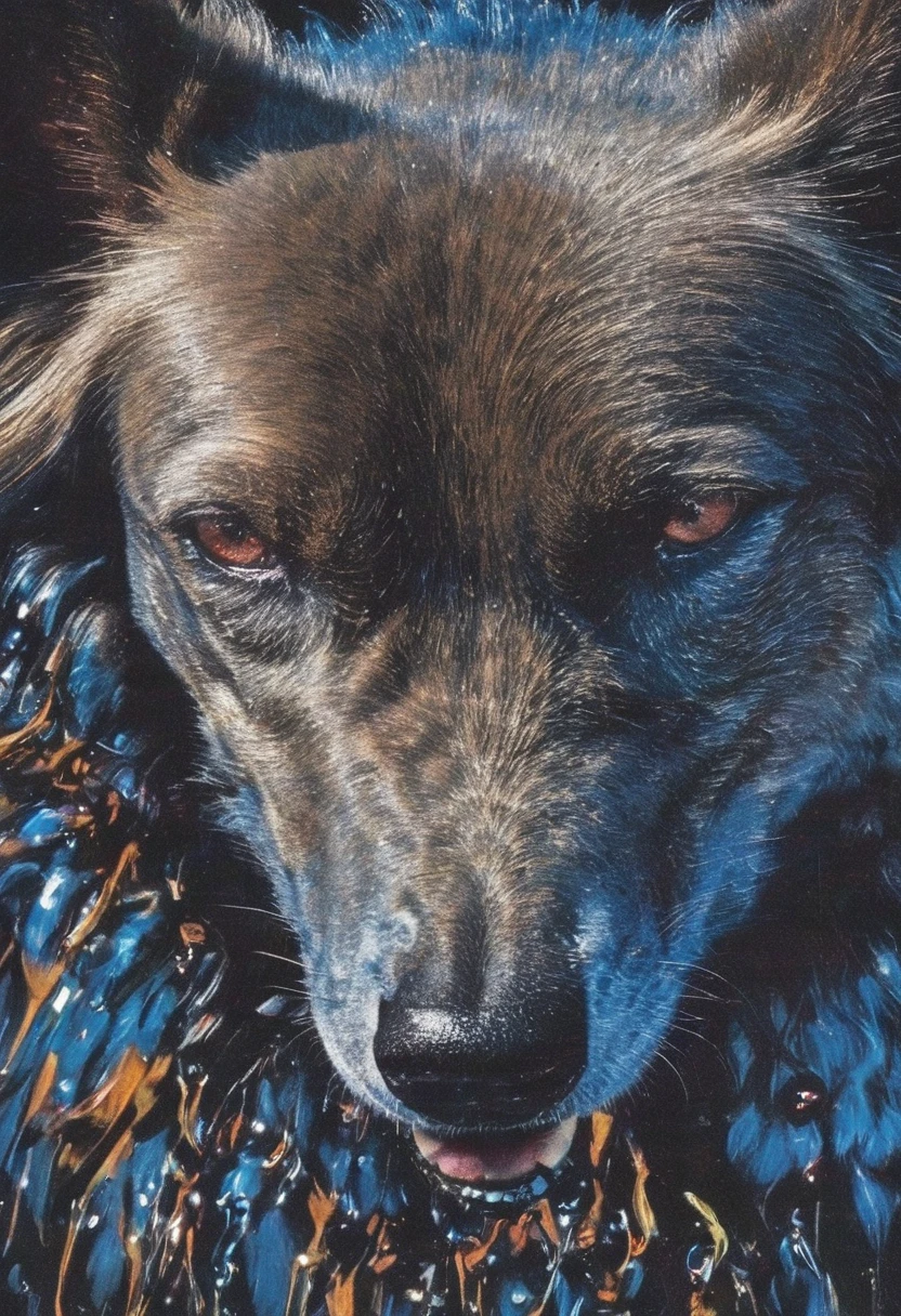 close up angry blue dog eyes