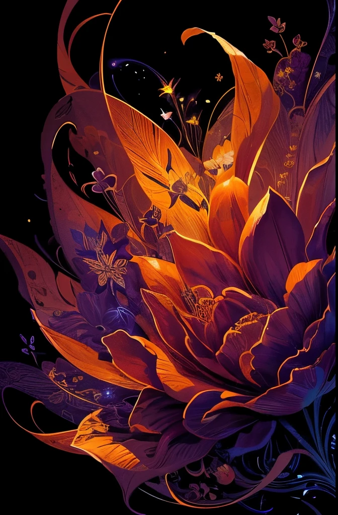 a bouquet of flowers with a crescent and stars on a black background, a digital painting by Android Jones, Artstation, pixel art, glowing flowers, 🌺 cgsociety, flowers and gold, floral sunset, night sky full of flowers, magical flowers, floral growth, celestial red flowers vibe, floral!, jen bartel, floral environment, nature and floral aesthetics