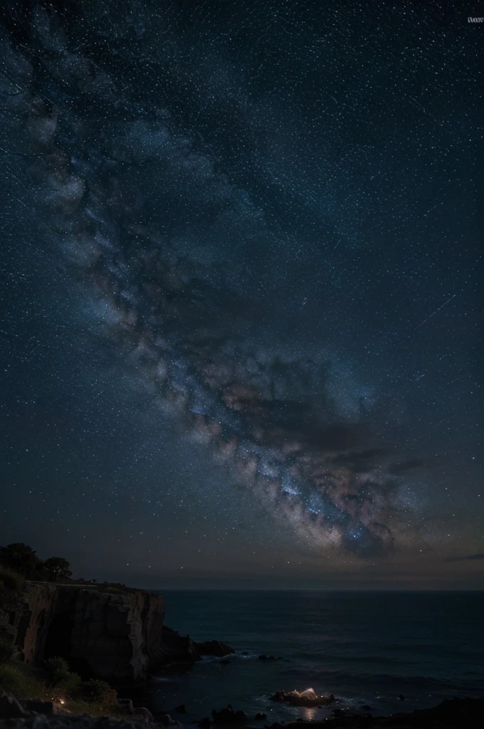 The night sky in the ancient times of the Pangea era, among the sea of ​​stars and the light of the Milky Way galaxy 