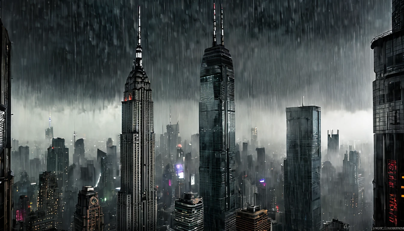 (Blade Runner movie poster), with Harrison Ford, imposing gloomy skyscrapers and a rainy and gloomy atmosphere." image noir, futuristic image very detailed image, sharp focus, studio photography, xf iq 4, 1 5 0 0 0 0 mp , 5 0 mm, iso 2 0 0, 1/1 6 0 s, realistic, natural light, octane rendering, adobe lightroom, thirds resolution, symmetrical balance, depth layers, polarizing filter, ..., hd, optics color, ..., hd, opaque color, masterpiece