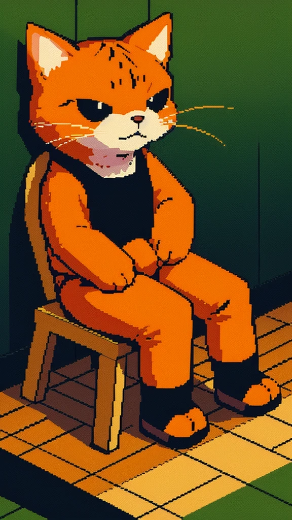 Orange cat , 8-bit , pixel art , sitting , front 