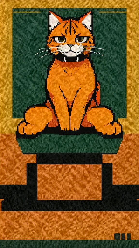 Orange cat , 8-bit , pixel art , sitting , front