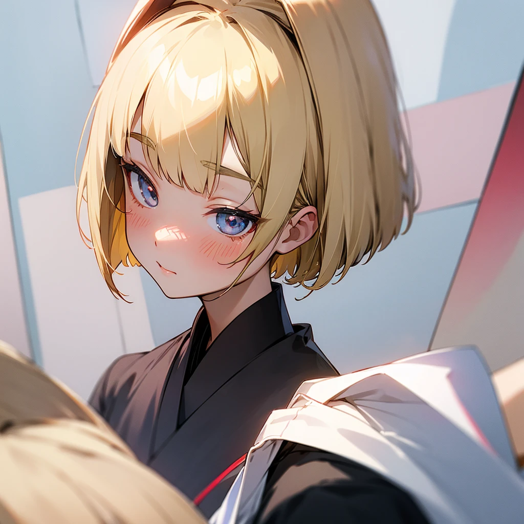Japanese Girls、blonde、Black hairline、Bobcut、wearing student uniform,Blushing、School、One person