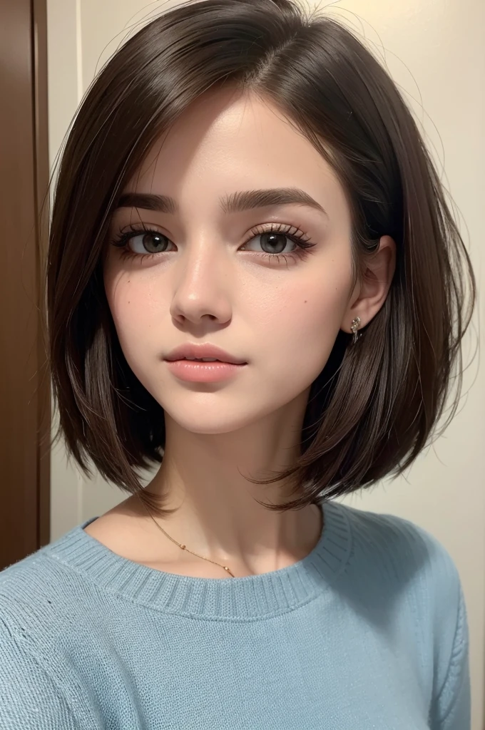 ((best quality)), ((masterpiece)), (detailed), perfect face uma mulher de 21 anos, cabelos cacheados no corte micro bob com partilha, cor de cabelo marrom escuro.