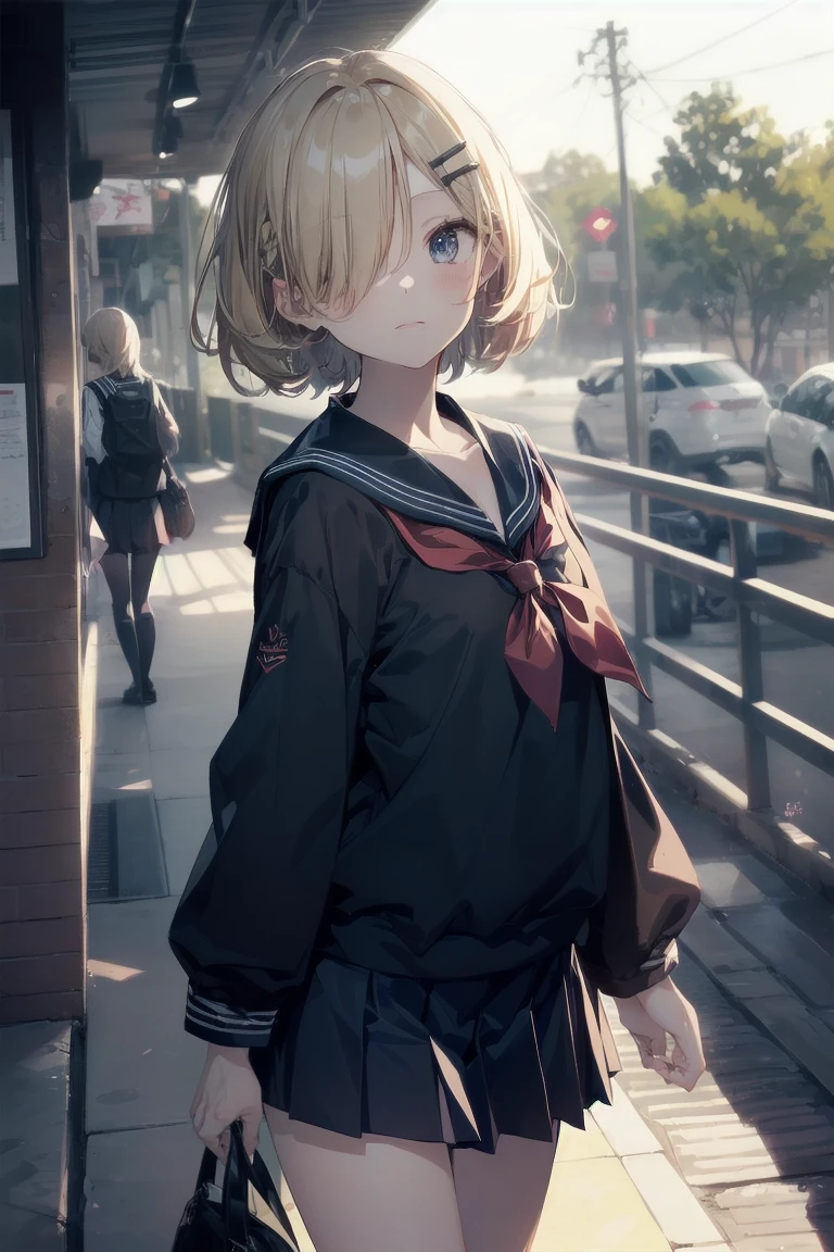 Heavy rain,(stormy atmosphere),outdoors,highest quality, anime moe art style,Best Anime 8K Kona-chan Wallpaper,Pixiv contest winners,perfect anatomy, (Please draw a girl walking sleepily to school),break, 1 girl, (13 years old:1.4),high school student, (short hair), amount, (hair above one eye:1.9),All limbs, full finger,medium breasts, between legs, small eyes,Precise blue eyes,hair clip, (sailor suit:1.5),(school uniform:1.5) ,(wet clothes:1.5),(skirt),On the way to school,break,Super detailed,High resolution,super dense skin,professional lighting,8K eye details,(cute illustration:1.2),blonde hair,(wet hair:1.4),(bra visible through clothes:1.3),No expression,(hair above one eye:1.2),(Bawl),(Embarrassed),(steepled fingers),(squatting),(looking away), (half open mouth),(white pants)
